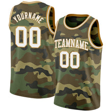 Load image into Gallery viewer, Custom Camo White-Old Gold Authentic Salute To Service Basketball Jersey