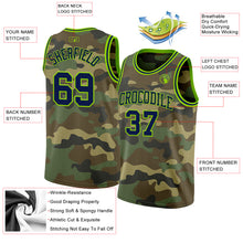 Load image into Gallery viewer, Custom Camo Navy-Neon Green Authentic Salute To Service Basketball Jersey