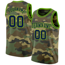 Load image into Gallery viewer, Custom Camo Navy-Neon Green Authentic Salute To Service Basketball Jersey