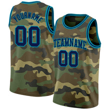 Load image into Gallery viewer, Custom Camo Navy-Teal Authentic Salute To Service Basketball Jersey