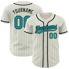 Load image into Gallery viewer, Custom Cream Teal Pinstripe Black Authentic Baseball Jersey