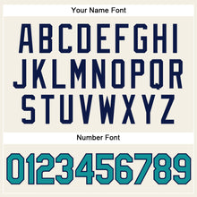 Load image into Gallery viewer, Custom Cream Teal Pinstripe Navy Authentic Baseball Jersey