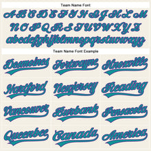 Load image into Gallery viewer, Custom Cream Teal Pinstripe Purple Authentic Baseball Jersey