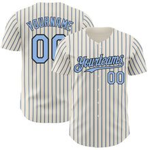 Load image into Gallery viewer, Custom Cream (Black Light Blue Pinstripe) Light Blue-Black Authentic Baseball Jersey