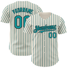 Load image into Gallery viewer, Custom Cream (Black Teal Pinstripe) Teal-Black Authentic Baseball Jersey