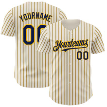 Load image into Gallery viewer, Custom Cream (Navy Gold Pinstripe) Navy-Gold Authentic Baseball Jersey
