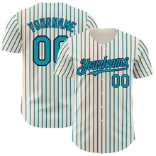 Load image into Gallery viewer, Custom Cream (Navy Teal Pinstripe) Teal-Navy Authentic Baseball Jersey
