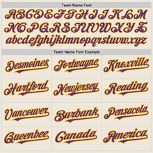 Load image into Gallery viewer, Custom Cream (Purple Gold Pinstripe) Purple-Gold Authentic Baseball Jersey