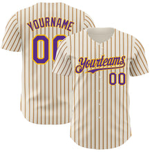 Load image into Gallery viewer, Custom Cream (Purple Gold Pinstripe) Purple-Gold Authentic Baseball Jersey