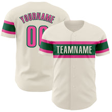 Load image into Gallery viewer, Custom Cream Pink-Kelly Green Authentic Baseball Jersey