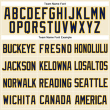 Load image into Gallery viewer, Custom Cream Navy-Gold Mesh Authentic Throwback Baseball Jersey