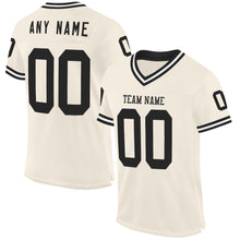 Load image into Gallery viewer, Custom Cream Black-White Mesh Authentic Throwback Football Jersey