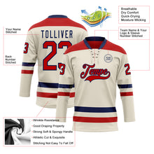 Load image into Gallery viewer, Custom Cream Red-Navy Hockey Lace Neck Jersey