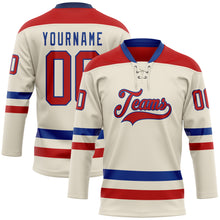 Load image into Gallery viewer, Custom Cream Red-Royal Hockey Lace Neck Jersey
