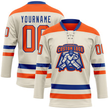 Load image into Gallery viewer, Custom Cream Orange-Royal Hockey Lace Neck Jersey