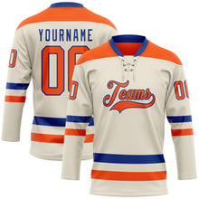 Load image into Gallery viewer, Custom Cream Orange-Royal Hockey Lace Neck Jersey