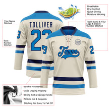 Load image into Gallery viewer, Custom Cream Blue-Navy Hockey Lace Neck Jersey