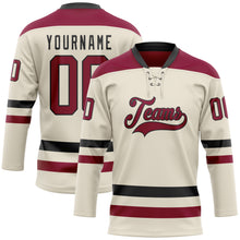 Load image into Gallery viewer, Custom Cream Maroon-Black Hockey Lace Neck Jersey
