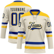 Load image into Gallery viewer, Custom Cream Royal-Yellow Hockey Lace Neck Jersey