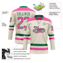 Load image into Gallery viewer, Custom Cream Pink-Kelly Green Hockey Lace Neck Jersey