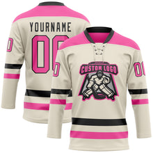 Load image into Gallery viewer, Custom Cream Pink-Black Hockey Lace Neck Jersey