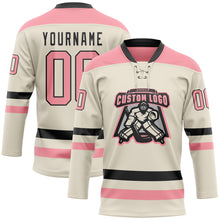 Load image into Gallery viewer, Custom Cream Medium Pink-Black Hockey Lace Neck Jersey