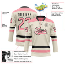 Load image into Gallery viewer, Custom Cream Medium Pink-Black Hockey Lace Neck Jersey