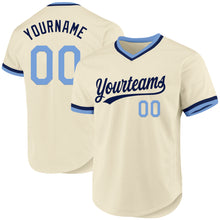 Load image into Gallery viewer, Custom Cream Light Blue-Navy Authentic Throwback Baseball Jersey