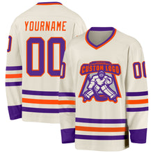 Load image into Gallery viewer, Custom Cream Purple-Orange Hockey Jersey