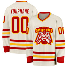 Load image into Gallery viewer, Custom Cream Red-Gold Hockey Jersey