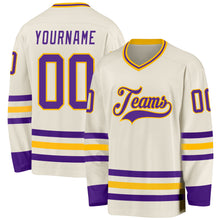 Load image into Gallery viewer, Custom Cream Purple-Gold Hockey Jersey