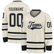 Load image into Gallery viewer, Custom Cream Black-Gray Hockey Jersey