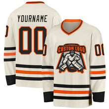 Load image into Gallery viewer, Custom Cream Black-Orange Hockey Jersey