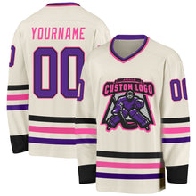 Load image into Gallery viewer, Custom Cream Purple Black-Pink Hockey Jersey