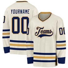 Load image into Gallery viewer, Custom Cream Navy-Old Gold Hockey Jersey