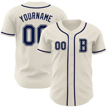 Load image into Gallery viewer, Custom Cream Navy Authentic Baseball Jersey