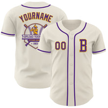 Load image into Gallery viewer, Custom Cream Purple-Gold Authentic Baseball Jersey