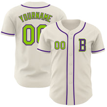 Load image into Gallery viewer, Custom Cream Neon Green-Purple Authentic Baseball Jersey