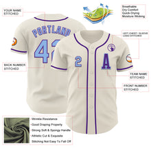 Load image into Gallery viewer, Custom Cream Light Blue-Purple Authentic Baseball Jersey