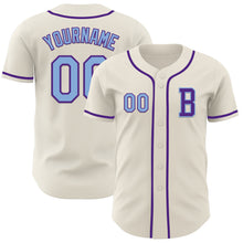 Load image into Gallery viewer, Custom Cream Light Blue-Purple Authentic Baseball Jersey