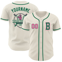Load image into Gallery viewer, Custom Cream Pink-Kelly Green Authentic Baseball Jersey