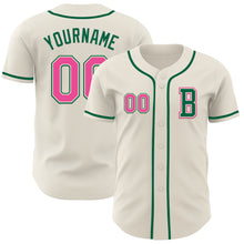 Load image into Gallery viewer, Custom Cream Pink-Kelly Green Authentic Baseball Jersey