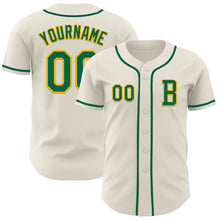 Load image into Gallery viewer, Custom Cream Kelly Green-Gold Authentic Baseball Jersey
