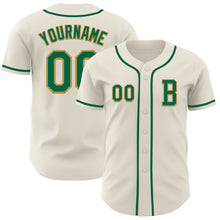 Load image into Gallery viewer, Custom Cream Kelly Green-Old Gold Authentic Baseball Jersey