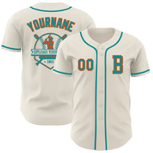 Load image into Gallery viewer, Custom Cream Teal-Orange Authentic Baseball Jersey