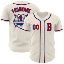 Load image into Gallery viewer, Custom Cream Red=Royal Authentic Baseball Jersey