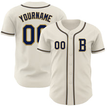 Load image into Gallery viewer, Custom Cream Navy-Old Gold Authentic Baseball Jersey
