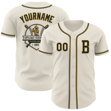 Load image into Gallery viewer, Custom Cream Black-Old Gold Authentic Baseball Jersey