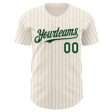 Load image into Gallery viewer, Custom Cream Gray Pinstripe Green Authentic Baseball Jersey