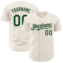 Load image into Gallery viewer, Custom Cream Gray Pinstripe Green Authentic Baseball Jersey